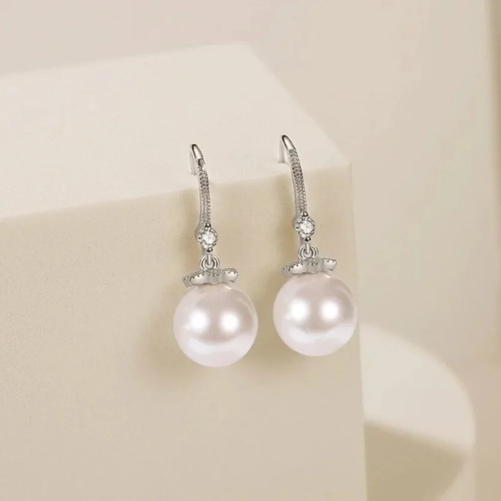 925 Sterling silver Pretty crystal pearl earrings for women fashion designer